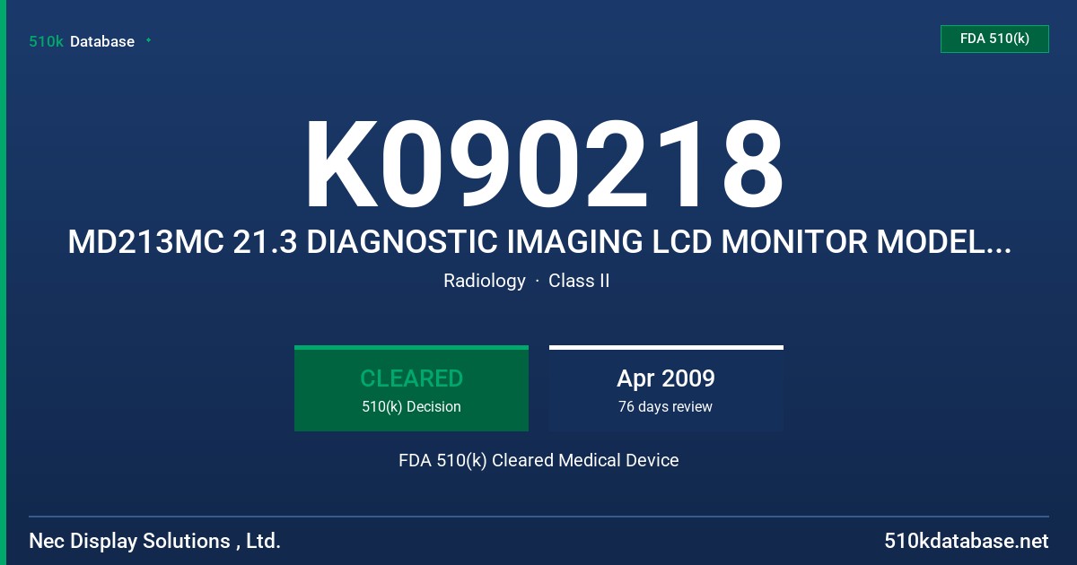 K090218 MD213MC 21.3 DIAGNOSTIC IMAGING LCD MONITOR MODEL, L218TJ FDA 510(k) Cleared Medical Device