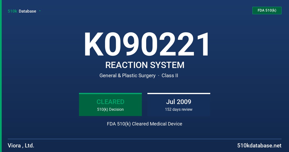 K090221 REACTION SYSTEM FDA 510(k) Cleared Medical Device