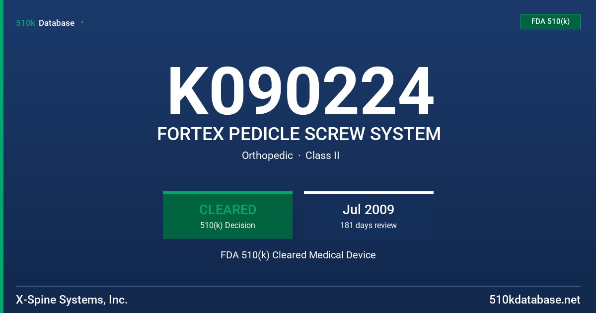 K090224 FORTEX PEDICLE SCREW SYSTEM FDA 510(k) Cleared Medical Device