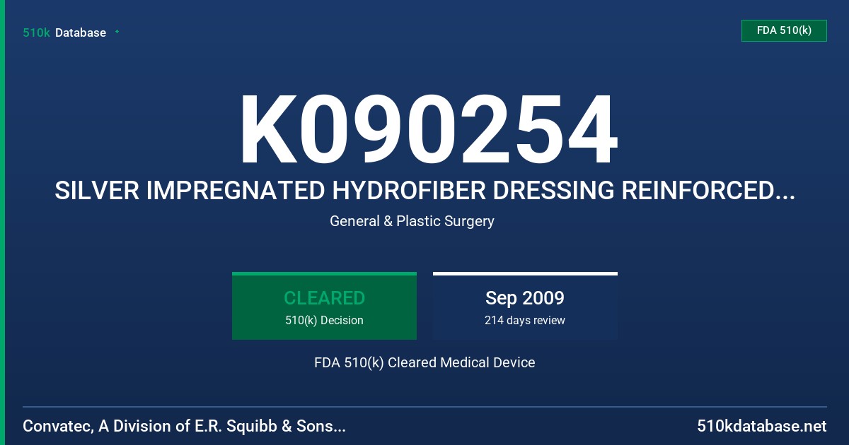 K090254 SILVER IMPREGNATED HYDROFIBER DRESSING REINFORCED WITH NYLON (FLAT) FDA 510(k) Cleared Medical Device