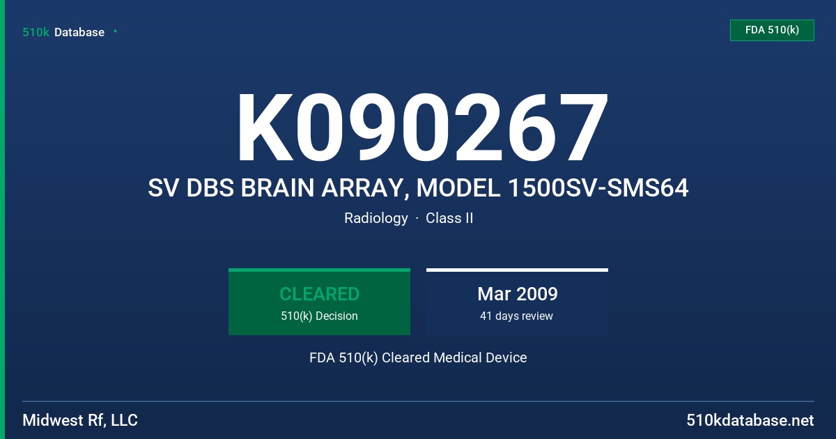 K090267 SV DBS BRAIN ARRAY, MODEL 1500SV-SMS64 FDA 510(k) Cleared Medical Device