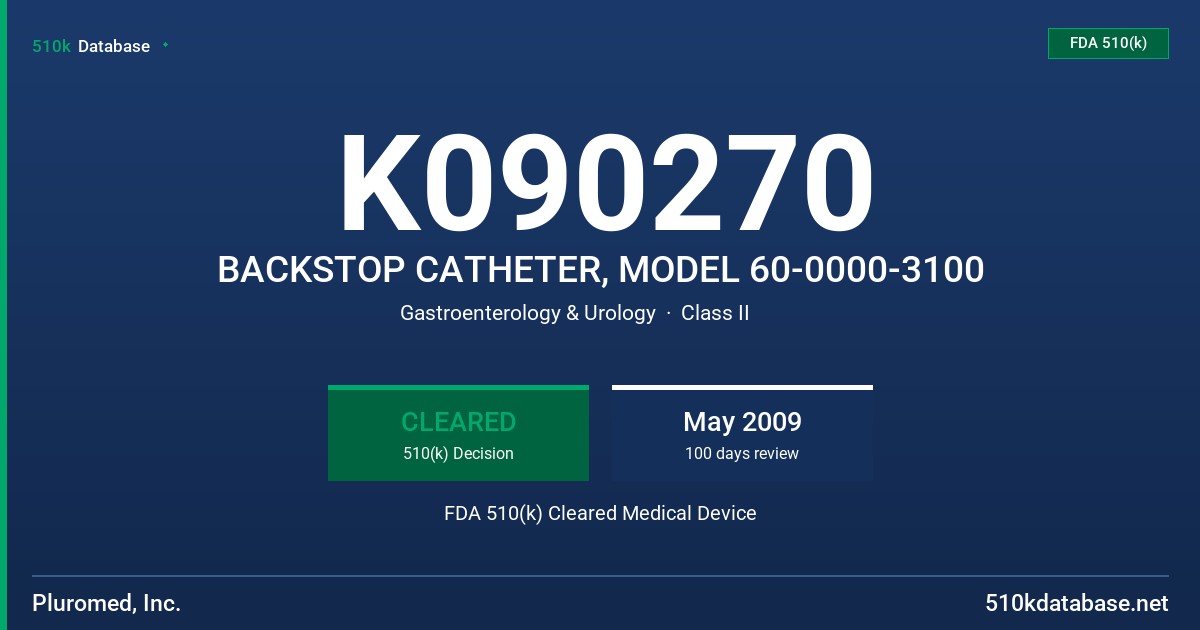 K090270 BACKSTOP CATHETER, MODEL 60-0000-3100 FDA 510(k) Cleared Medical Device