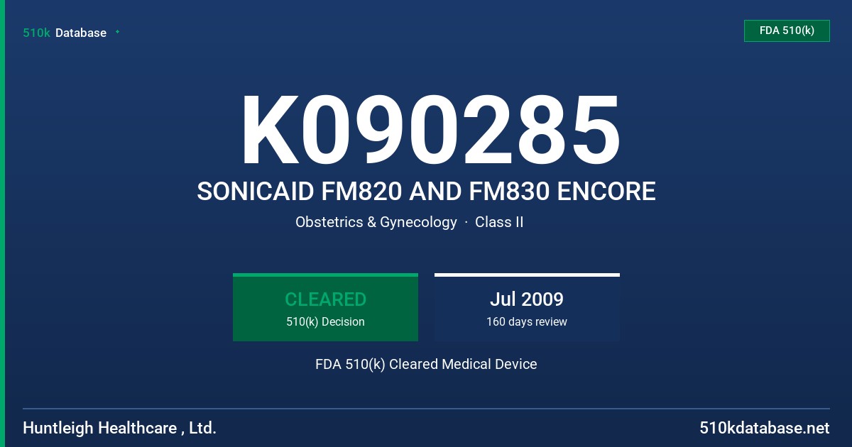 K090285 SONICAID FM820 AND FM830 ENCORE FDA 510(k) Cleared Medical Device