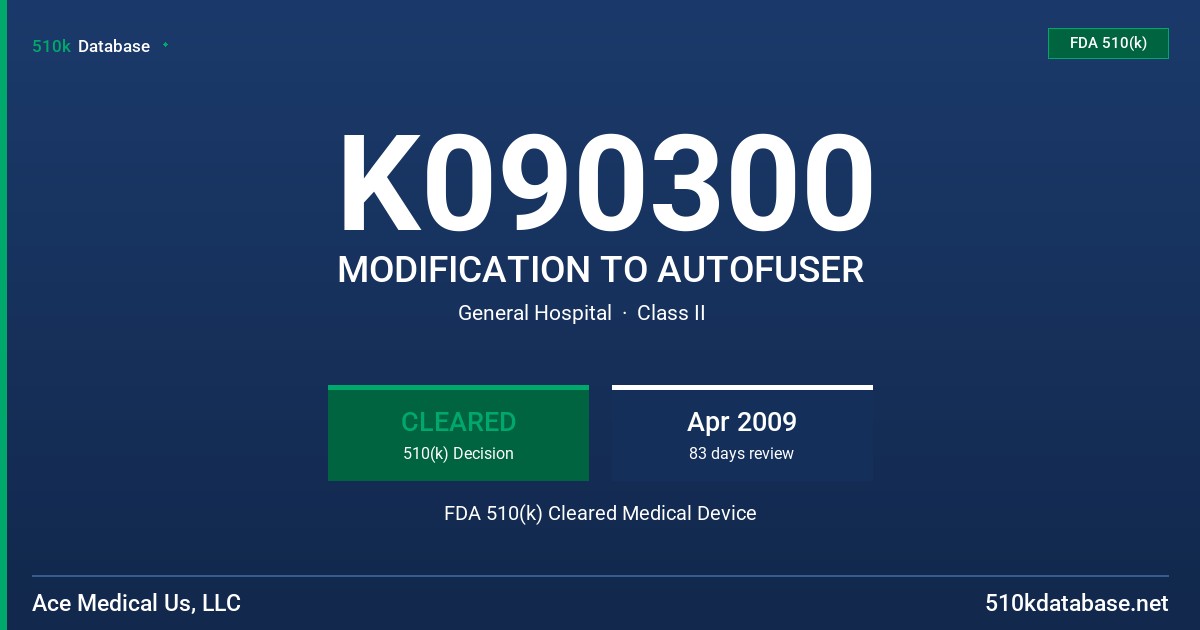 K090300 MODIFICATION TO AUTOFUSER FDA 510(k) Cleared Medical Device