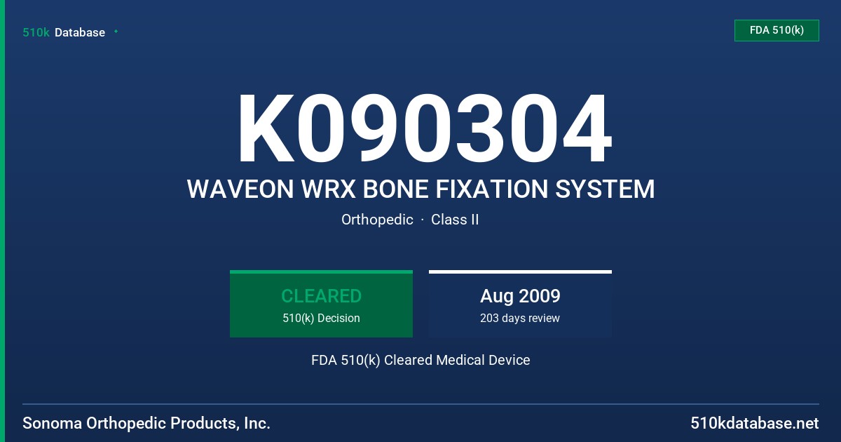 K090304 WAVEON WRX BONE FIXATION SYSTEM FDA 510(k) Cleared Medical Device