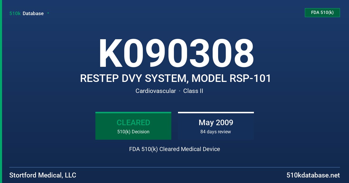 K090308 RESTEP DVY SYSTEM, MODEL RSP-101 FDA 510(k) Cleared Medical Device
