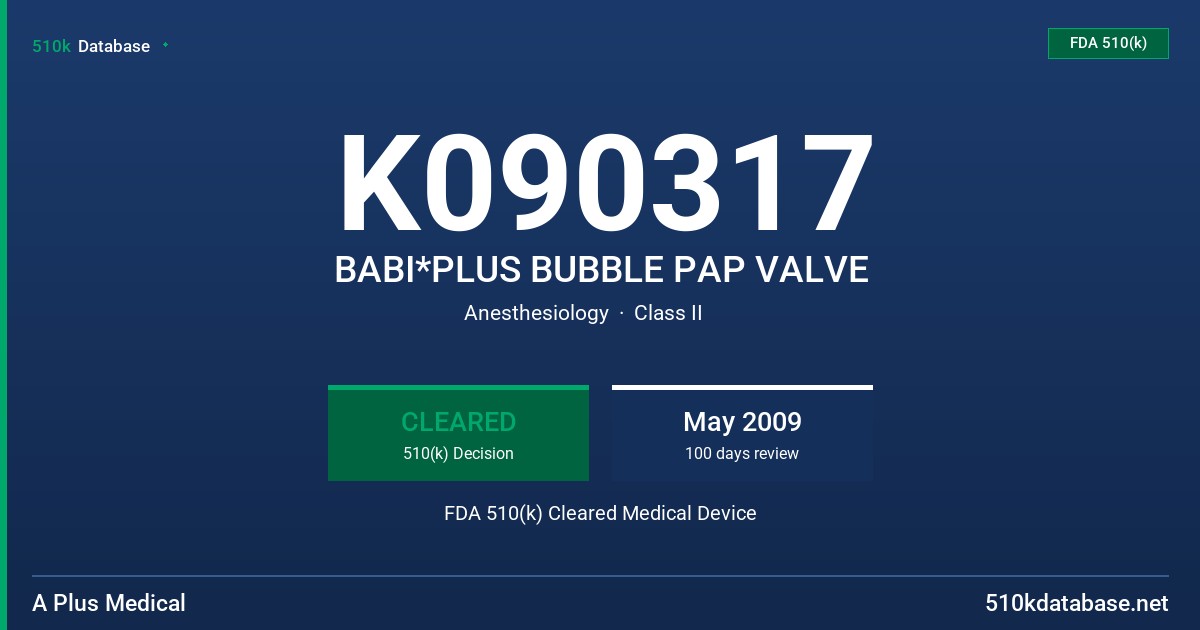 K090317 BABI*PLUS BUBBLE PAP VALVE FDA 510(k) Cleared Medical Device