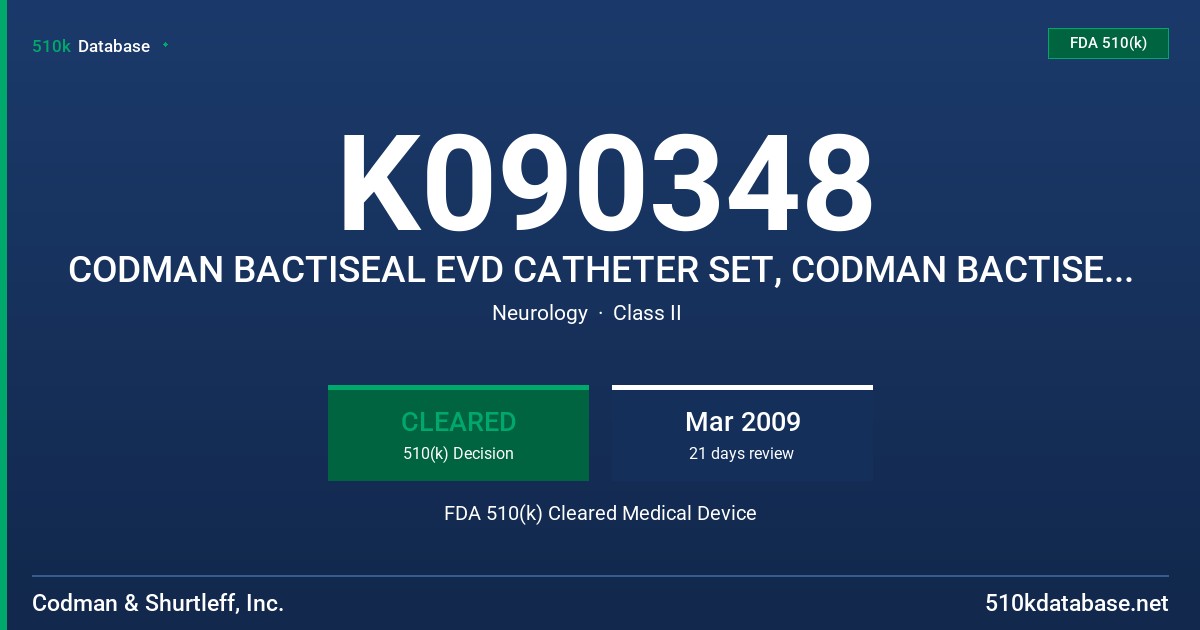 K090348 CODMAN BACTISEAL EVD CATHETER SET, CODMAN BACTISEAL CLEAR EVD CATHETER SET FDA 510(k) Cleared Medical Device
