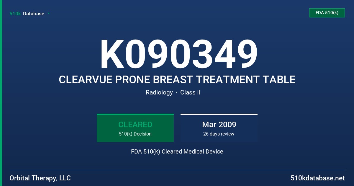 K090349 CLEARVUE PRONE BREAST TREATMENT TABLE FDA 510(k) Cleared Medical Device