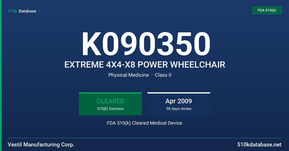 K090350 EXTREME 4X4-X8 POWER WHEELCHAIR FDA 510(k) Cleared Medical Device