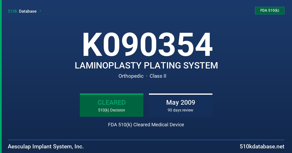 K090354 LAMINOPLASTY PLATING SYSTEM FDA 510(k) Cleared Medical Device