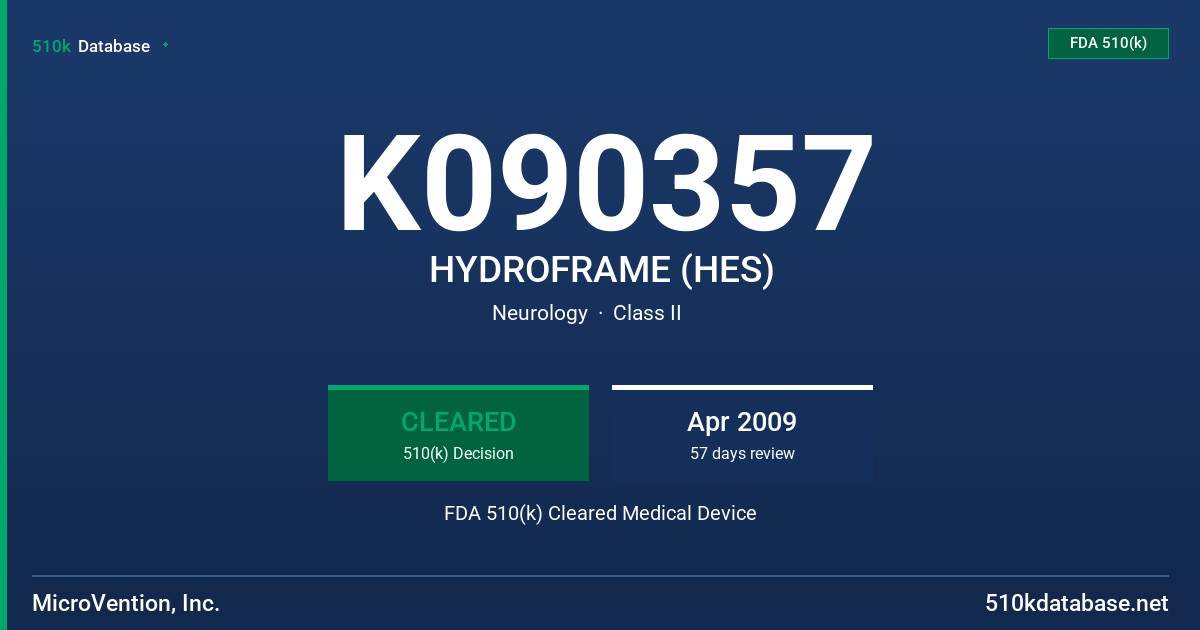 K090357 HYDROFRAME (HES) FDA 510(k) Cleared Medical Device