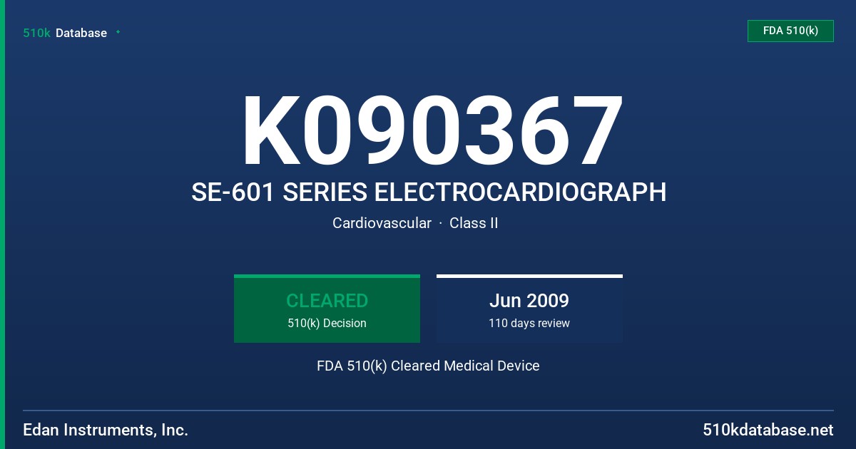 K090367 SE-601 SERIES ELECTROCARDIOGRAPH FDA 510(k) Cleared Medical Device