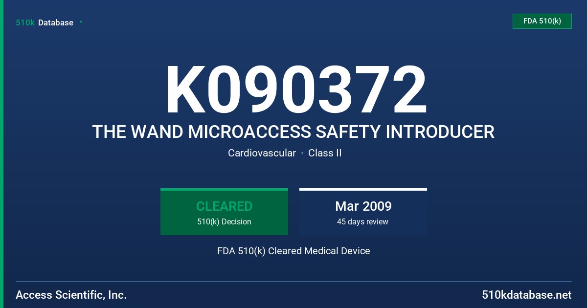 K090372 THE WAND MICROACCESS SAFETY INTRODUCER FDA 510(k) Cleared Medical Device