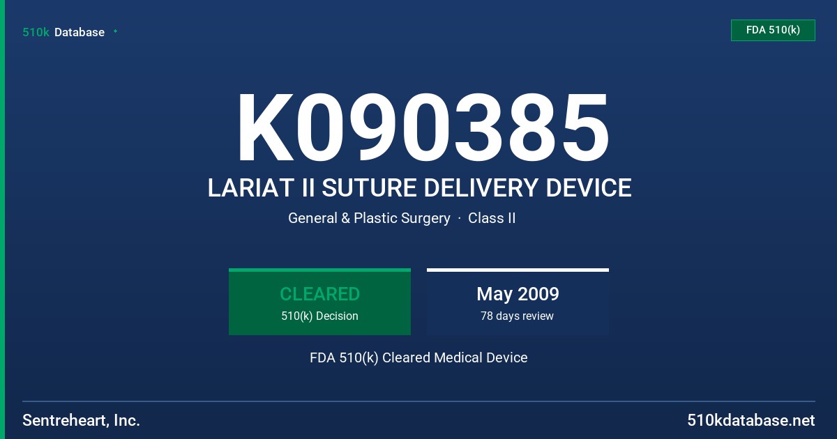 K090385 LARIAT II SUTURE DELIVERY DEVICE FDA 510(k) Cleared Medical Device