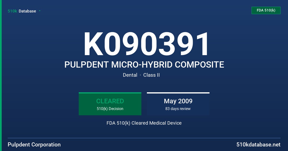 K090391 PULPDENT MICRO-HYBRID COMPOSITE FDA 510(k) Cleared Medical Device