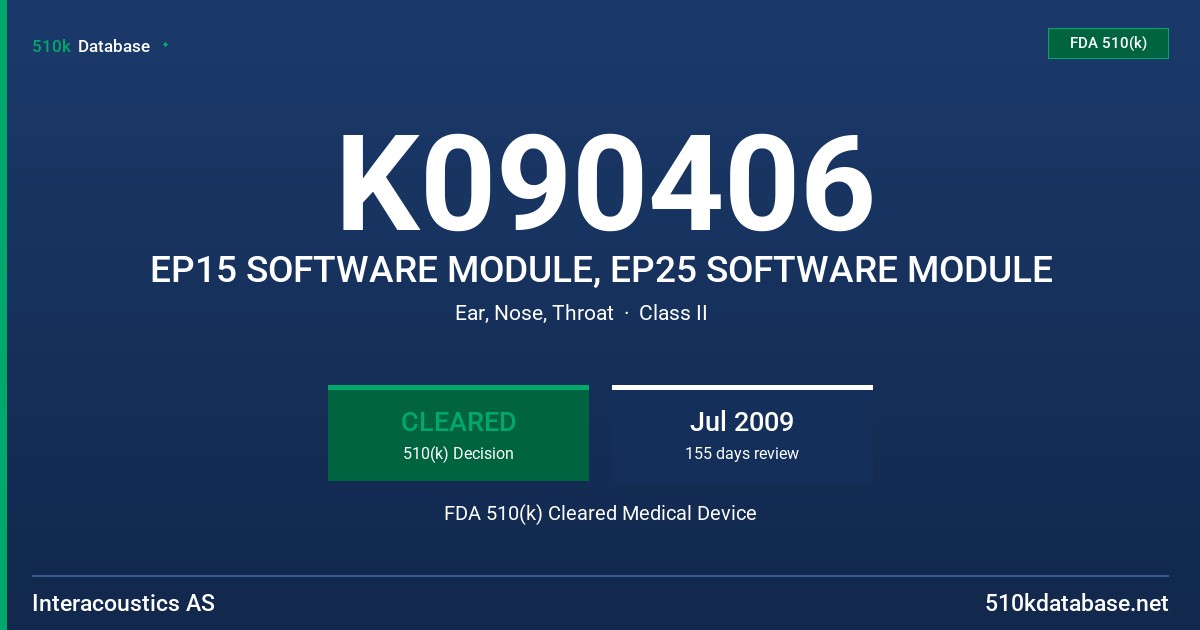 K090406 EP15 SOFTWARE MODULE, EP25 SOFTWARE MODULE FDA 510(k) Cleared Medical Device