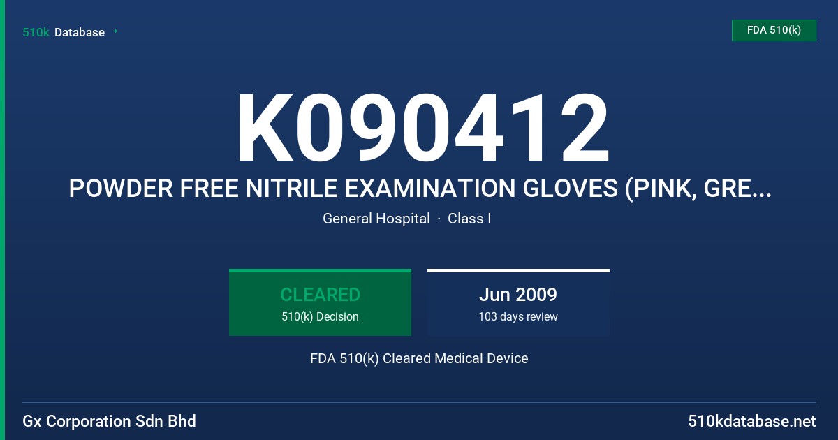 K090412 POWDER FREE NITRILE EXAMINATION GLOVES (PINK, GREEN, ORANGE,WHITE). FDA 510(k) Cleared Medical Device
