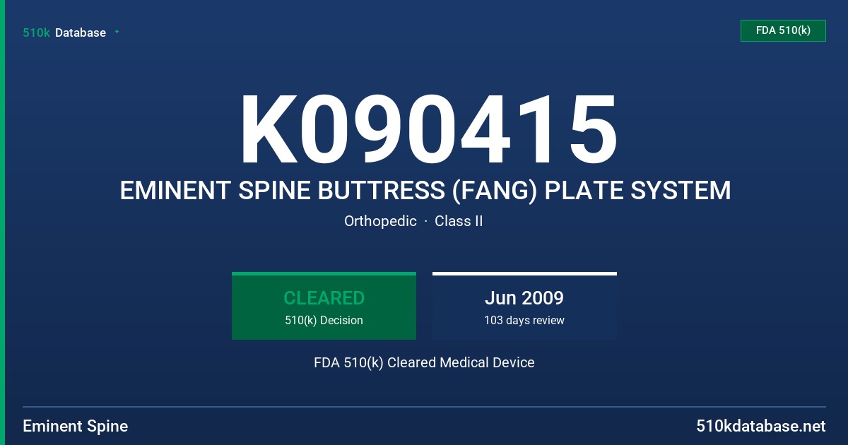 K090415 EMINENT SPINE BUTTRESS (FANG) PLATE SYSTEM FDA 510(k) Cleared Medical Device