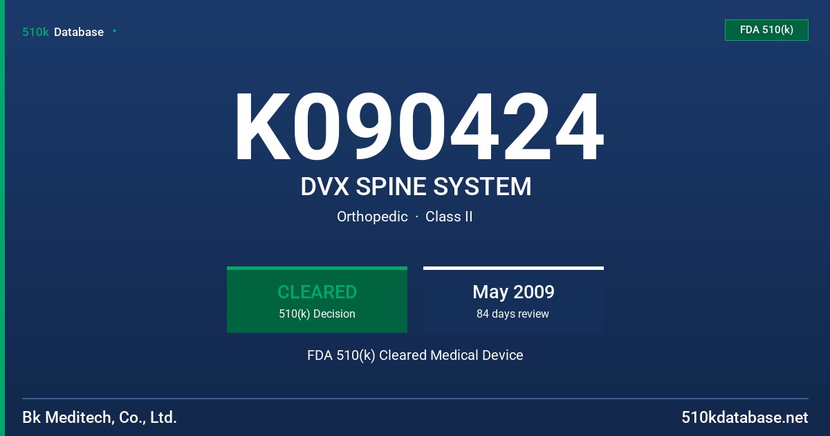 K090424 DVX SPINE SYSTEM FDA 510(k) Cleared Medical Device