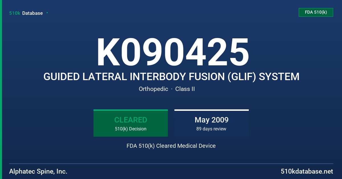 K090425 GUIDED LATERAL INTERBODY FUSION (GLIF) SYSTEM FDA 510(k) Cleared Medical Device