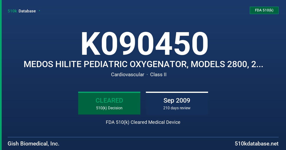 K090450 MEDOS HILITE PEDIATRIC OXYGENATOR, MODELS 2800, 2400 LT FDA 510(k) Cleared Medical Device