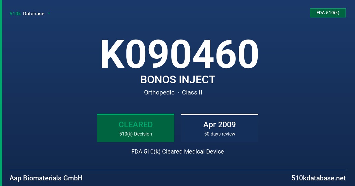 K090460 BONOS INJECT FDA 510(k) Cleared Medical Device
