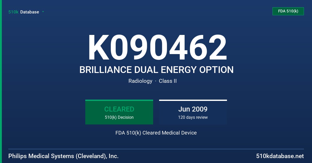K090462 BRILLIANCE DUAL ENERGY OPTION FDA 510(k) Cleared Medical Device