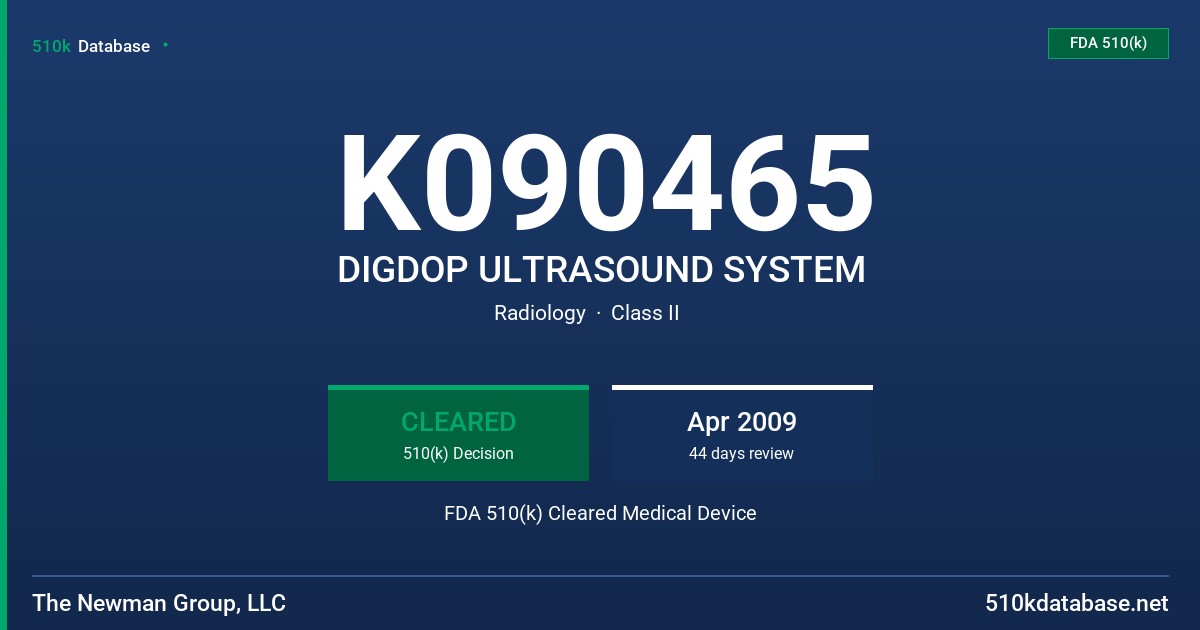K090465 DIGDOP ULTRASOUND SYSTEM FDA 510(k) Cleared Medical Device