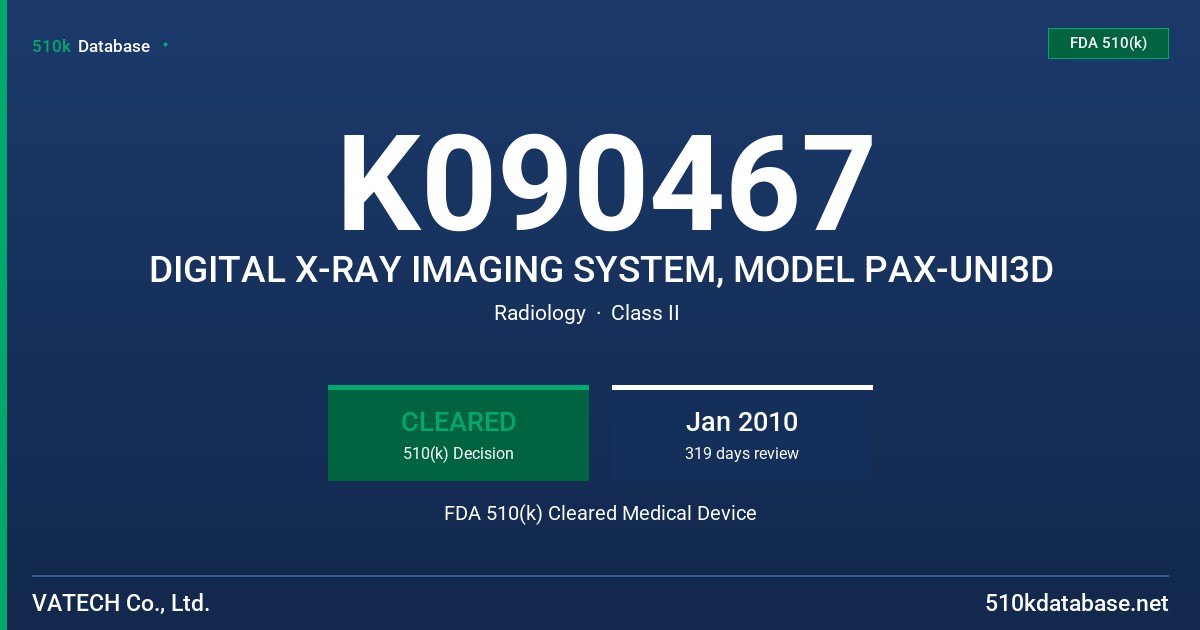 K090467 DIGITAL X-RAY IMAGING SYSTEM, MODEL PAX-UNI3D FDA 510(k) Cleared Medical Device