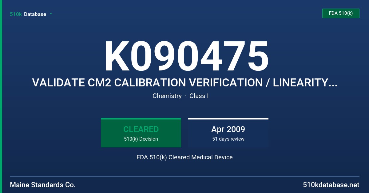 K090475 VALIDATE CM2 CALIBRATION VERIFICATION / LINEARITY TEST SET, MODEL 402 FDA 510(k) Cleared Medical Device