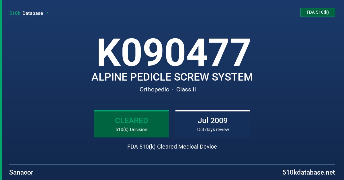 K090477 ALPINE PEDICLE SCREW SYSTEM FDA 510(k) Cleared Medical Device