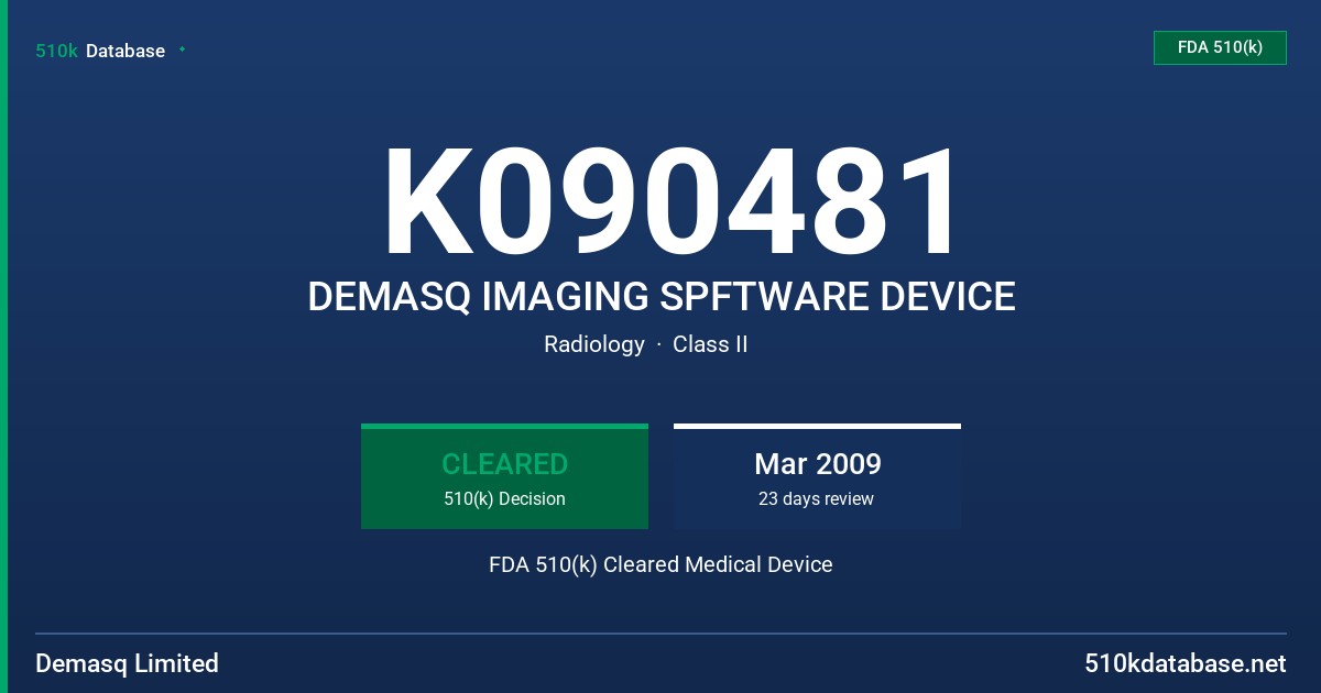 K090481 DEMASQ IMAGING SPFTWARE DEVICE FDA 510(k) Cleared Medical Device