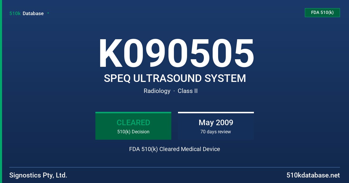 K090505 SPEQ ULTRASOUND SYSTEM FDA 510(k) Cleared Medical Device
