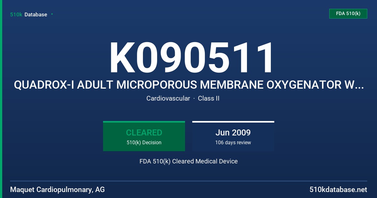 K090511 QUADROX-I ADULT MICROPOROUS MEMBRANE OXYGENATOR WITH BIOLINE COATING, MODEL BEHMO70000,BEQ-HMO70000 FDA 510(k) Cleared Medical Device