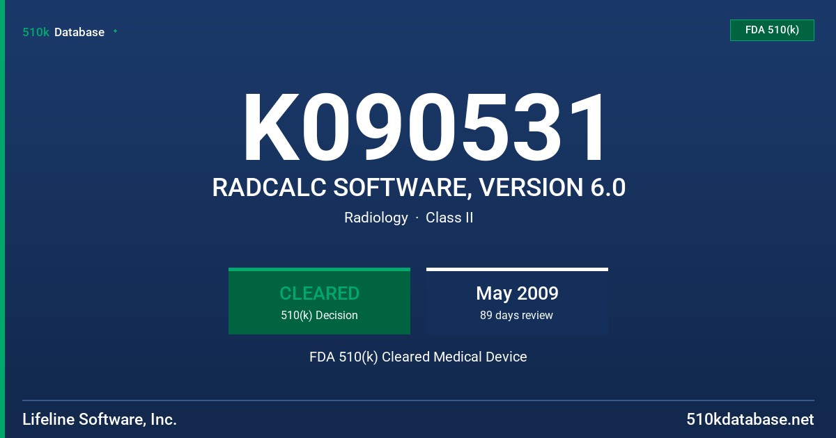 K090531 RADCALC SOFTWARE, VERSION 6.0 FDA 510(k) Cleared Medical Device