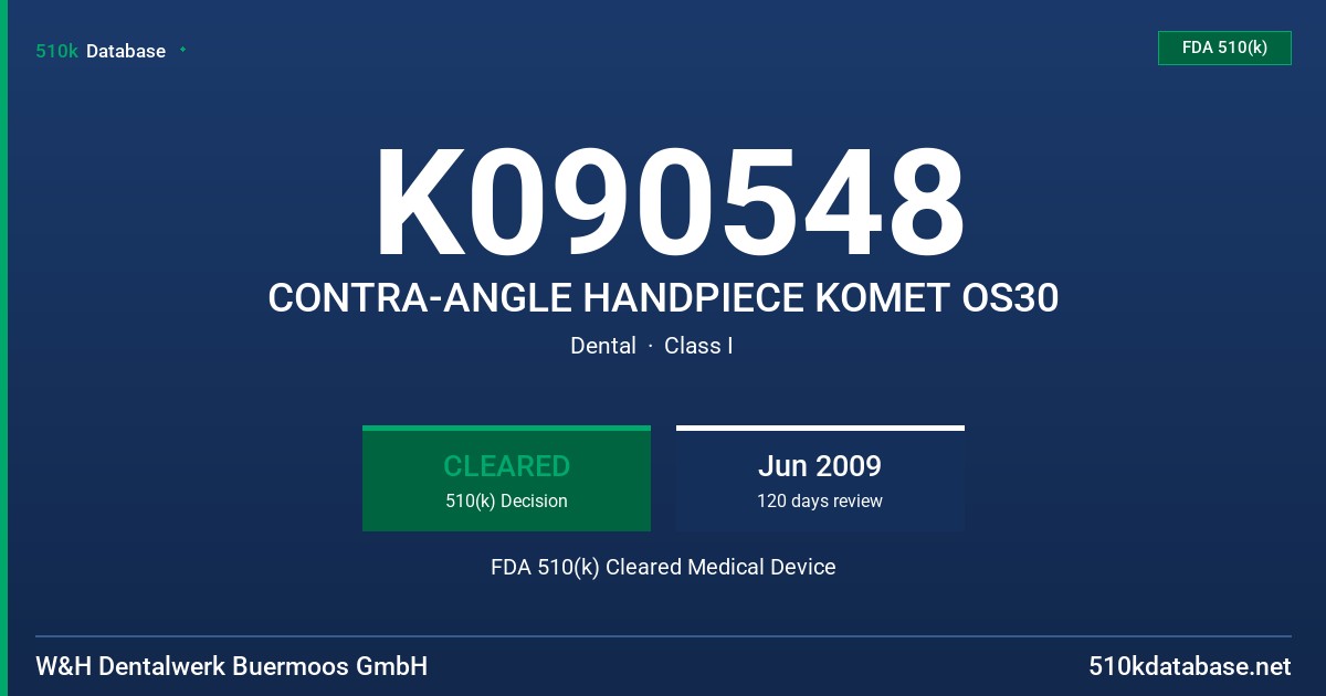K090548 CONTRA-ANGLE HANDPIECE KOMET OS30 FDA 510(k) Cleared Medical Device