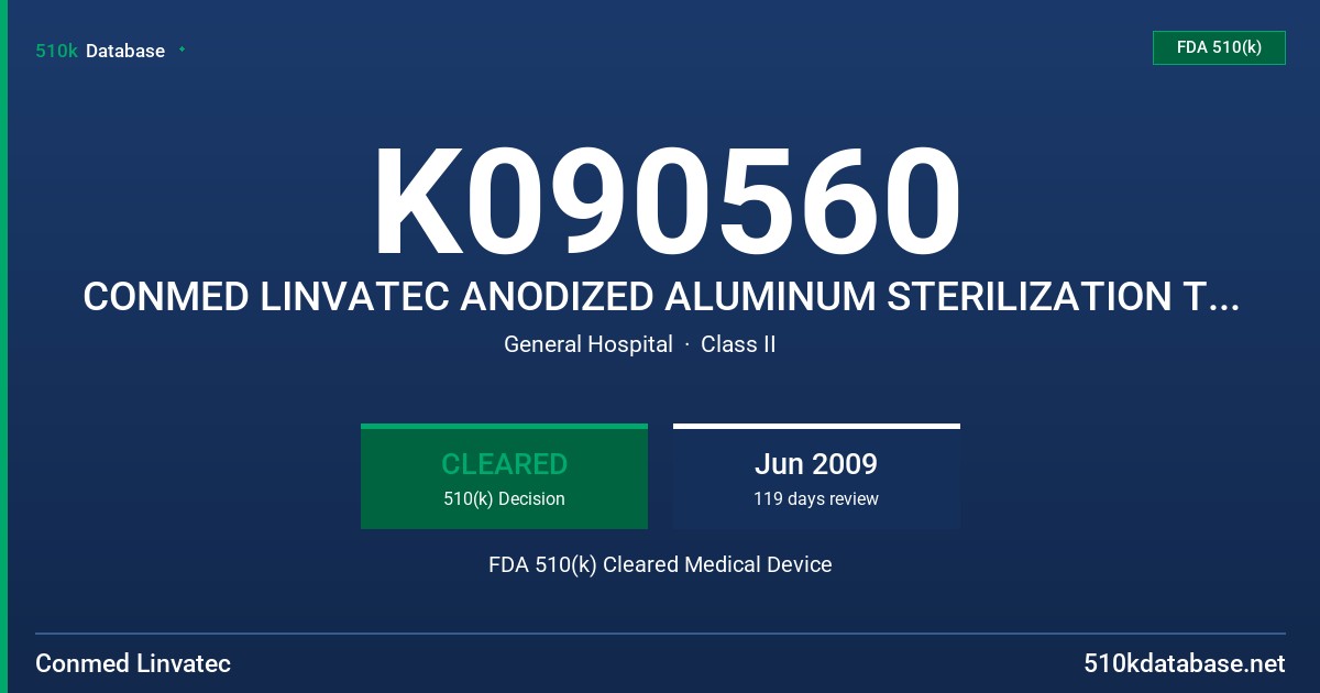 K090560 CONMED LINVATEC ANODIZED ALUMINUM STERILIZATION TRAYS FDA 510(k) Cleared Medical Device