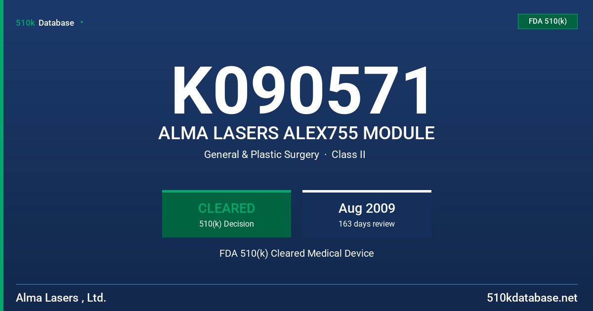 K090571 ALMA LASERS ALEX755 MODULE FDA 510(k) Cleared Medical Device