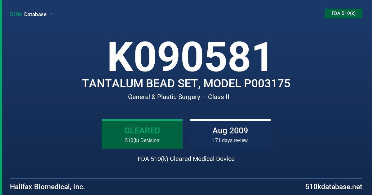 K090581 TANTALUM BEAD SET, MODEL P003175 FDA 510(k) Cleared Medical Device