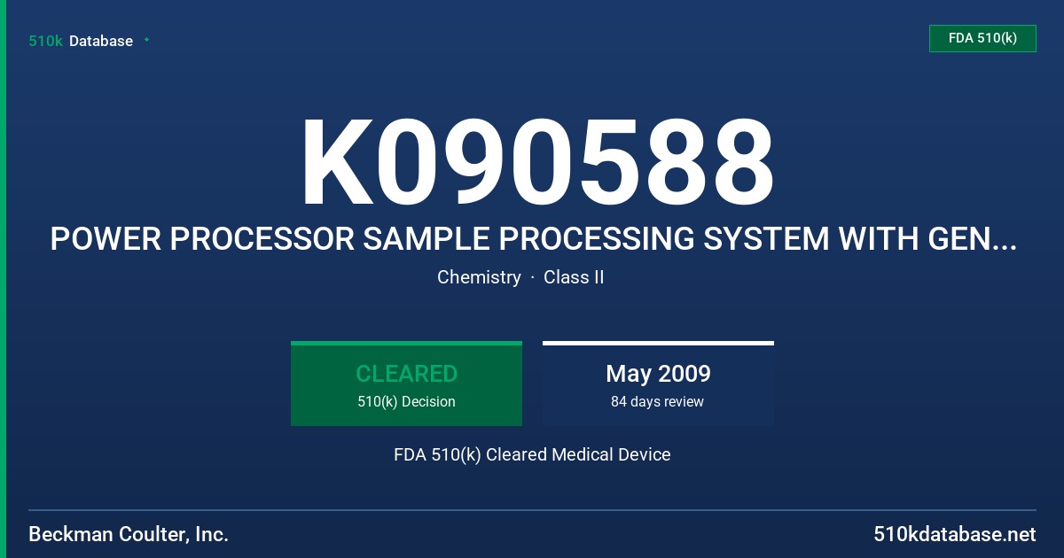 K090588 POWER PROCESSOR SAMPLE PROCESSING SYSTEM WITH GENERIC CONNECTION MODULE, MODEL: 4210 FDA 510(k) Cleared Medical Device
