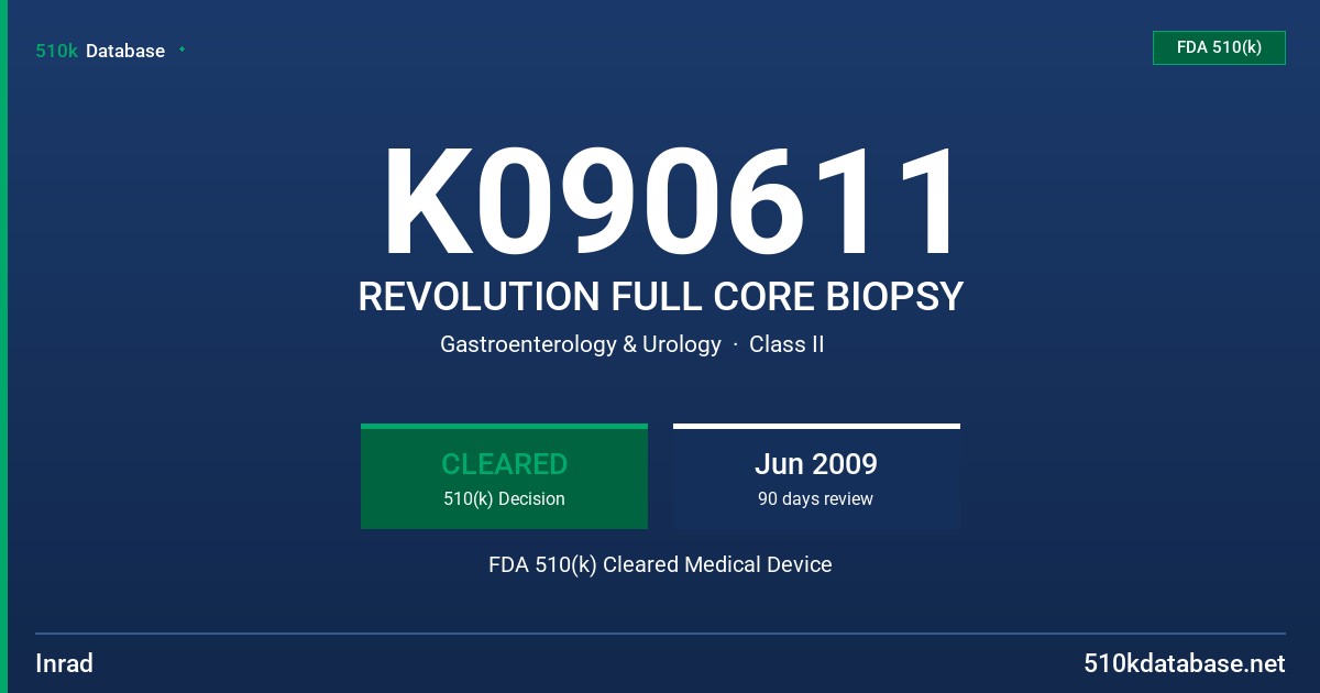 K090611 REVOLUTION FULL CORE BIOPSY FDA 510(k) Cleared Medical Device
