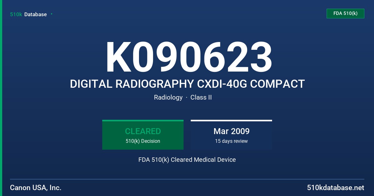 K090623 DIGITAL RADIOGRAPHY CXDI-40G COMPACT FDA 510(k) Cleared Medical Device