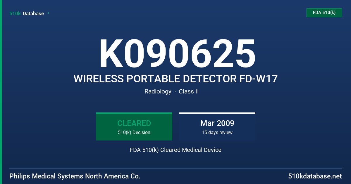 K090625 WIRELESS PORTABLE DETECTOR FD-W17 FDA 510(k) Cleared Medical Device