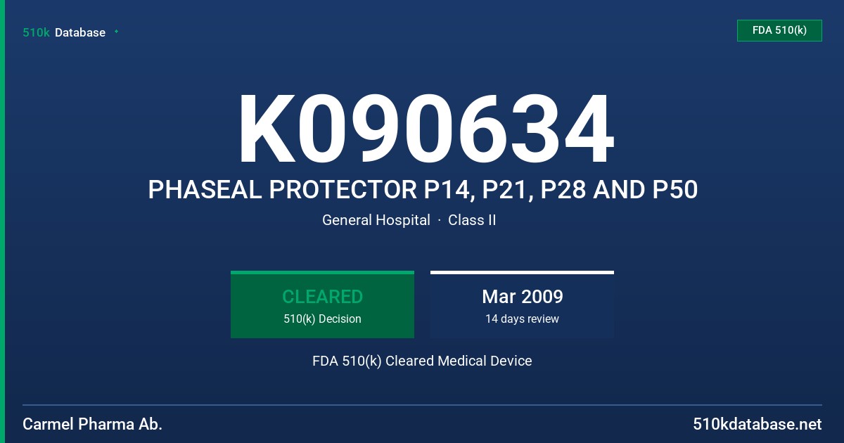 K090634 PHASEAL PROTECTOR P14, P21, P28 AND P50 FDA 510(k) Cleared Medical Device