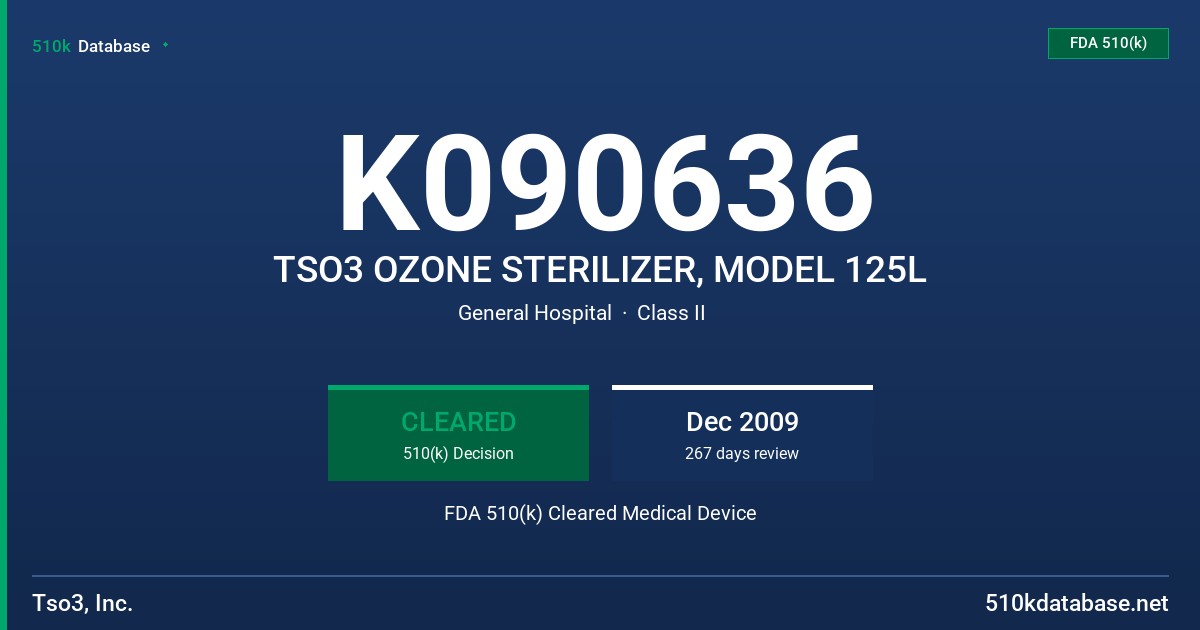 K090636 TSO3 OZONE STERILIZER, MODEL 125L FDA 510(k) Cleared Medical Device