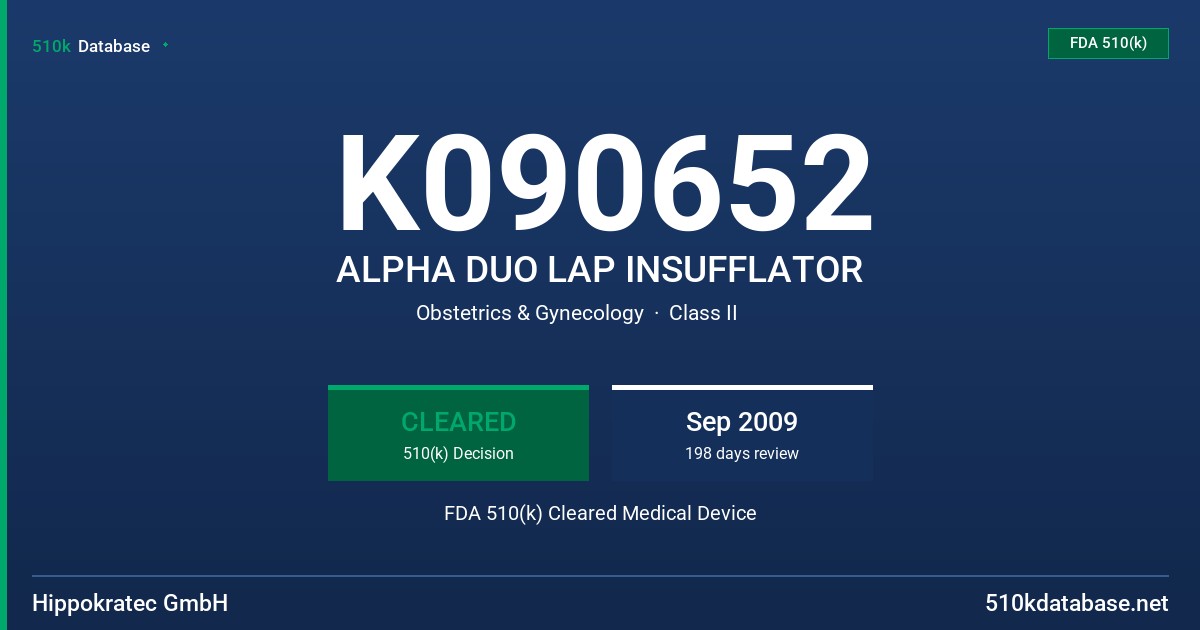 K090652 ALPHA DUO LAP INSUFFLATOR FDA 510(k) Cleared Medical Device