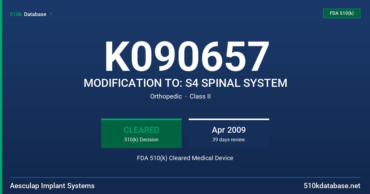 K090657 MODIFICATION TO: S4 SPINAL SYSTEM FDA 510(k) Cleared Medical Device
