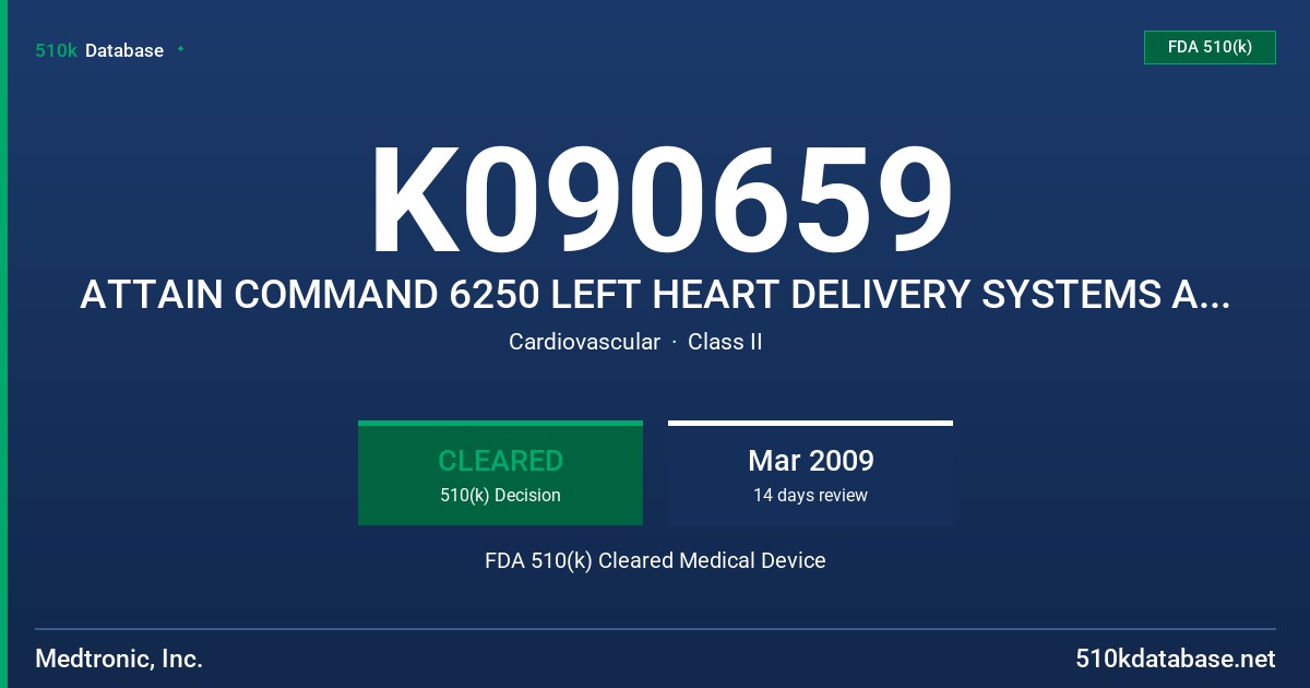 K090659 ATTAIN COMMAND 6250 LEFT HEART DELIVERY SYSTEMS AND GUIDE CATHETERS FOR LEFT HEART DELIVERY FDA 510(k) Cleared Medical Device