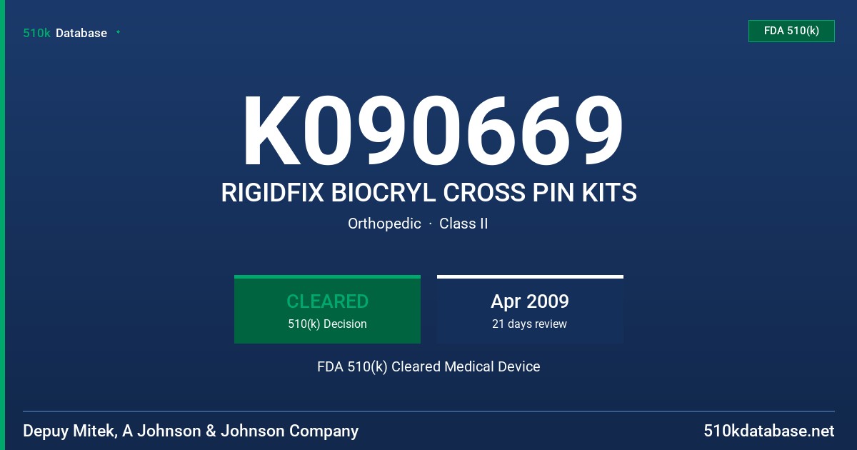 K090669 RIGIDFIX BIOCRYL CROSS PIN KITS FDA 510(k) Cleared Medical Device